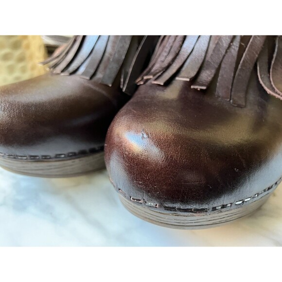 Dansko Brown Leather Mules with Fringe - Picture 8 of 10